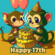 Happy Birthday Age 17 GIF, 17th Birthday GIF: What are these cute things with the ugly birthday cake! A name, but no happy birthday. I may have screwed this one up.