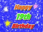 Happy Birthday Age 19 GIF, 19th Birthday GIF: A glitter birthday gif with a blue glitter background and animated text reading Happy Birthday Name