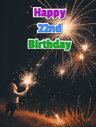 Happy Birthday Age 22 GIF, 22nd Birthday GIF: A little girl launching birthday sparklers at night with Happy Birthday Name text you can personalize. 