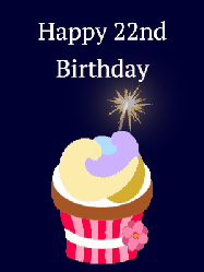 Happy Birthday Age 22 GIF, 22nd Birthday GIF: A cute birthday cupcake gif with an animated sparkler and 2 lines of text to customize for a special birthday.