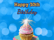 Happy Birthday Age 30 GIF, 30th Birthday GIF: Animated gif happy birthday cupcake with sparkler and customizable glittering text