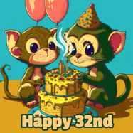 Happy Birthday Age 32 GIF, 32nd Birthday GIF: What are these cute things with the ugly birthday cake! A name, but no happy birthday. I may have screwed this one up.