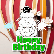 Happy Birthday Age 32 GIF, 32nd Birthday GIF: A cute lamb gif with a bouncing lamb with sparklers with text flashing Happy Birthday Name that can be customized.