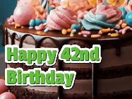 Happy Birthday Age 42 GIF, 42nd Birthday GIF: A beautiful and elegant birthday cake gif with pink text to customize and animated flowers.