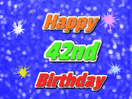 Happy Birthday Age 42 GIF, 42nd Birthday GIF: A glitter birthday gif with a blue glitter background and animated text reading Happy Birthday Name