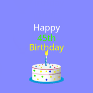 Happy Birthday Age 45 GIF, 45th Birthday GIF: What a cute birthday gif! an emoji happy face falls down with a balloon, reveals a birthday cake, and rolls away.