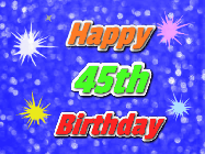 Happy Birthday Age 45 GIF, 45th Birthday GIF: A glitter birthday gif with a blue glitter background and animated text reading Happy Birthday Name