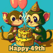 Happy Birthday Age 49 GIF, 49th Birthday GIF: What are these cute things with the ugly birthday cake! A name, but no happy birthday. I may have screwed this one up.