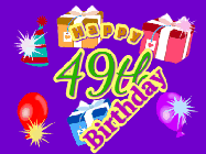 Happy Birthday Age 49 GIF, 49th Birthday GIF: Animated Birthday GIF with growing and shrinking background and sparklers and a customizable name that spins around.