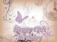 Happy Birthday Age 49 GIF, 49th Birthday GIF: Classical birthday gif background with colorful musical notes floating past and a name you can customize, reads Happy Birthday.