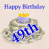 Happy Birthday Age 49 GIF, 49th Birthday GIF: A beautiful animated birthday gif with a vintage style cake drawing and animated candle flames. Customize the name and text.