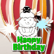 Happy Birthday Age 49 GIF, 49th Birthday GIF: A cute lamb gif with a bouncing lamb with sparklers with text flashing Happy Birthday Name that can be customized.