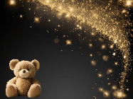 Happy Birthday Age 50 GIF, 50th Birthday GIF: A cute teddy bear sits in corner of animated happy birthday gif with customized greeting. Sparklers and animated text.