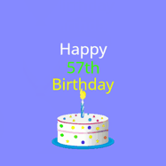 Happy Birthday Age 57 GIF, 57th Birthday GIF: What a cute birthday gif! an emoji happy face falls down with a balloon, reveals a birthday cake, and rolls away.