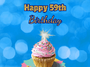 Happy Birthday Age 59 GIF, 59th Birthday GIF: Animated gif happy birthday cupcake with sparkler and customizable glittering text