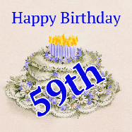Happy Birthday Age 59 GIF, 59th Birthday GIF: A beautiful animated birthday gif with a vintage style cake drawing and animated candle flames. Customize the name and text.
