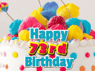 Happy Birthday Age 73 GIF, 73rd Birthday GIF: A beautiful colorful animated happy birthday gif with the birthday greeting to customize.