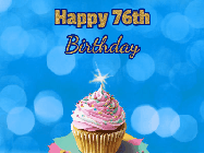 Happy Birthday Age 76 GIF, 76th Birthday GIF: Animated gif happy birthday cupcake with sparkler and customizable glittering text