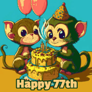 Happy Birthday Age 77 GIF, 77th Birthday GIF: What are these cute things with the ugly birthday cake! A name, but no happy birthday. I may have screwed this one up.
