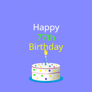Happy Birthday Age 77 GIF, 77th Birthday GIF: What a cute birthday gif! an emoji happy face falls down with a balloon, reveals a birthday cake, and rolls away.