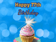 Happy Birthday Age 77 GIF, 77th Birthday GIF: Animated gif happy birthday cupcake with sparkler and customizable glittering text