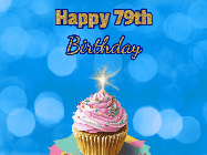 Happy Birthday Age 79 GIF, 79th Birthday GIF: Animated gif happy birthday cupcake with sparkler and customizable glittering text