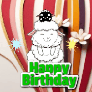 Happy Birthday Age 80 GIF, 80th Birthday GIF: A cute lamb gif with a bouncing lamb with sparklers with text flashing Happy Birthday Name that can be customized.