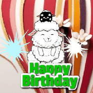 Happy Birthday Age 84 GIF, 84th Birthday GIF: A cute lamb gif with a bouncing lamb with sparklers with text flashing Happy Birthday Name that can be customized.