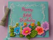 Happy Birthday Age 84 GIF, 84th Birthday GIF: Animated Birthday GIF as a colorful birthday card reading Happy Birthday Name and flower petals floating past.