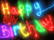Happy Birthday Billy GIF: Flashing neon happy birthday gif with a name you can customize. The Happy Birthday is colourful.