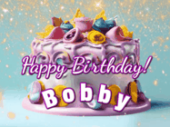 Happy Birthday Bobby GIF: A beautiful birthday cake gif with animated sparkles and glitter Happy Birthday Name you can customize
