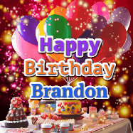 Happy Birthday Brandon GIF: Animated happy birthday gif on a bright red glittery background and 3 lines of text reading Happy Birthday Customize