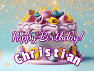 Happy Birthday Christian GIF: A beautiful birthday cake gif with animated sparkles and glitter Happy Birthday Name you can customize