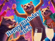 Happy Birthday Deb GIF: Happy Birthday GIF depicting a mongoose party with animated fireworks, sparkles and champagne. Reads Happy Birthday Name. Customize it.