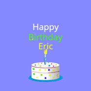 Happy Birthday Eric GIF: What a cute birthday gif! an emoji happy face falls down with a balloon, reveals a birthday cake, and rolls away.
