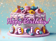 Happy Birthday Eric GIF: A beautiful birthday cake gif with animated sparkles and glitter Happy Birthday Name you can customize