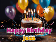 Happy Birthday Jess GIF: A birthday cake with flickering candles gif with text reading Happy Birthday and a Name slot to customize