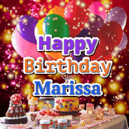 Happy Birthday Marissa GIF: Animated happy birthday gif on a bright red glittery background and 3 lines of text reading Happy Birthday Customize