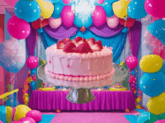 Happy Birthday Mark GIF: Animated birthday gif with a slide show of cakes in front of a party room. Text read Happy Birthday Name and you can customize it.