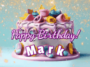 Happy Birthday Mark GIF: A beautiful birthday cake gif with animated sparkles and glitter Happy Birthday Name you can customize