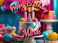 Happy Birthday Mark GIF: Animated birthday gif with a beautiful colorful birthday can and sparkles in the air. It reads Happy Birthday Customize.