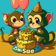 Happy Birthday Sue GIF: What are these cute things with the ugly birthday cake! A name, but no happy birthday. I may have screwed this one up.