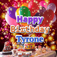 Happy Birthday Tyrone GIF: Animated happy birthday gif on a bright red glittery background and 3 lines of text reading Happy Birthday Customize