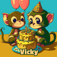 Happy Birthday Vicky GIF: What are these cute things with the ugly birthday cake! A name, but no happy birthday. I may have screwed this one up.