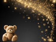 Happy Birthday Vicky GIF: A cute teddy bear sits in corner of animated happy birthday gif with customized greeting. Sparklers and animated text.