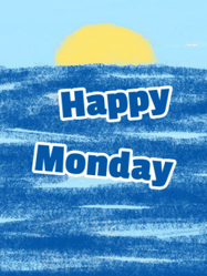 Happy Monday GIF, number 16: Happy birthday sharkt gif where he pops from the water and waves hello under a crayon sky. Customize 3 lines of text