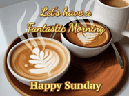 Happy Sunday GIF, number 7: Two steaming lattes animated morning coffee gif that has three lines you can customize to share your coffee or gif with others