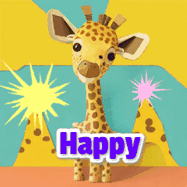 Happy Tuesday GIF, number 6: Cute giraffee birthday gif depicting a paper cutout bobbing giraffe head and birthday text you can customize with sparklers.