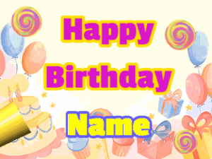 Happy Birthday GIF:Confetti horn birthday greeting