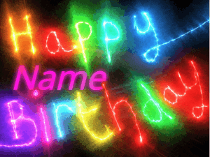 Flashing neon happy birthday gif with a name you can customize. The Happy Birthday is colourful.